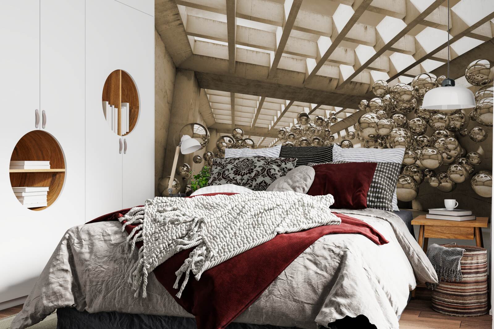 Fotobehang kamer met bruine ballen