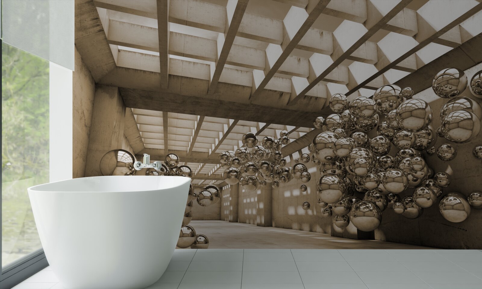 Fotobehang kamer met bruine ballen