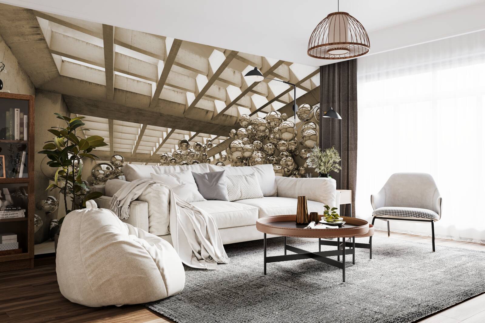 Fotobehang kamer met bruine ballen