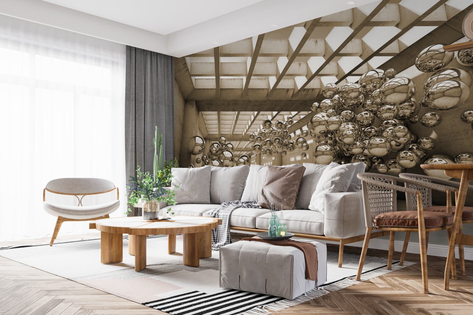 Fotobehang kamer met bruine ballen