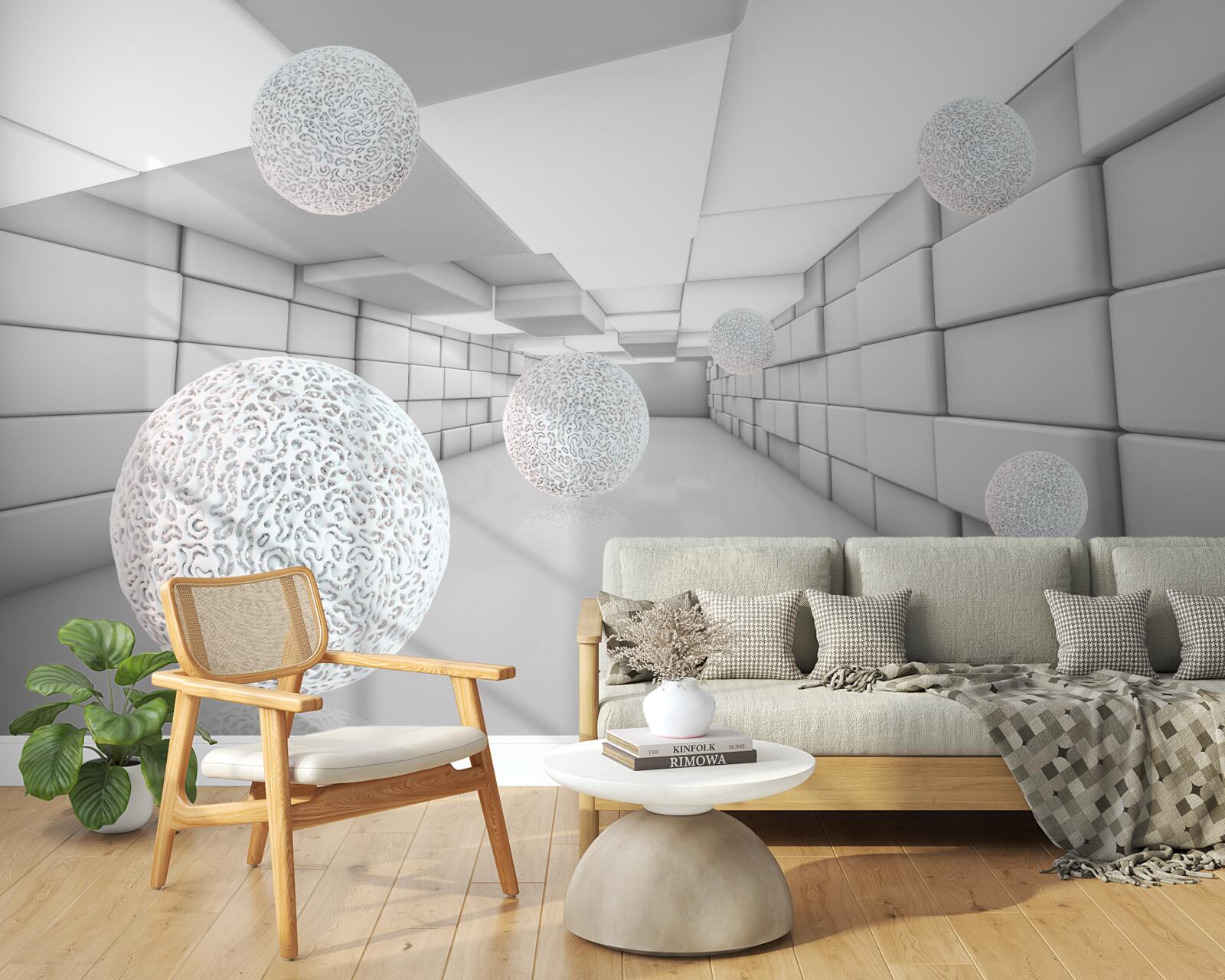 Fotobehang rechthoekige tunnels zijn gevuld met transparante ballen