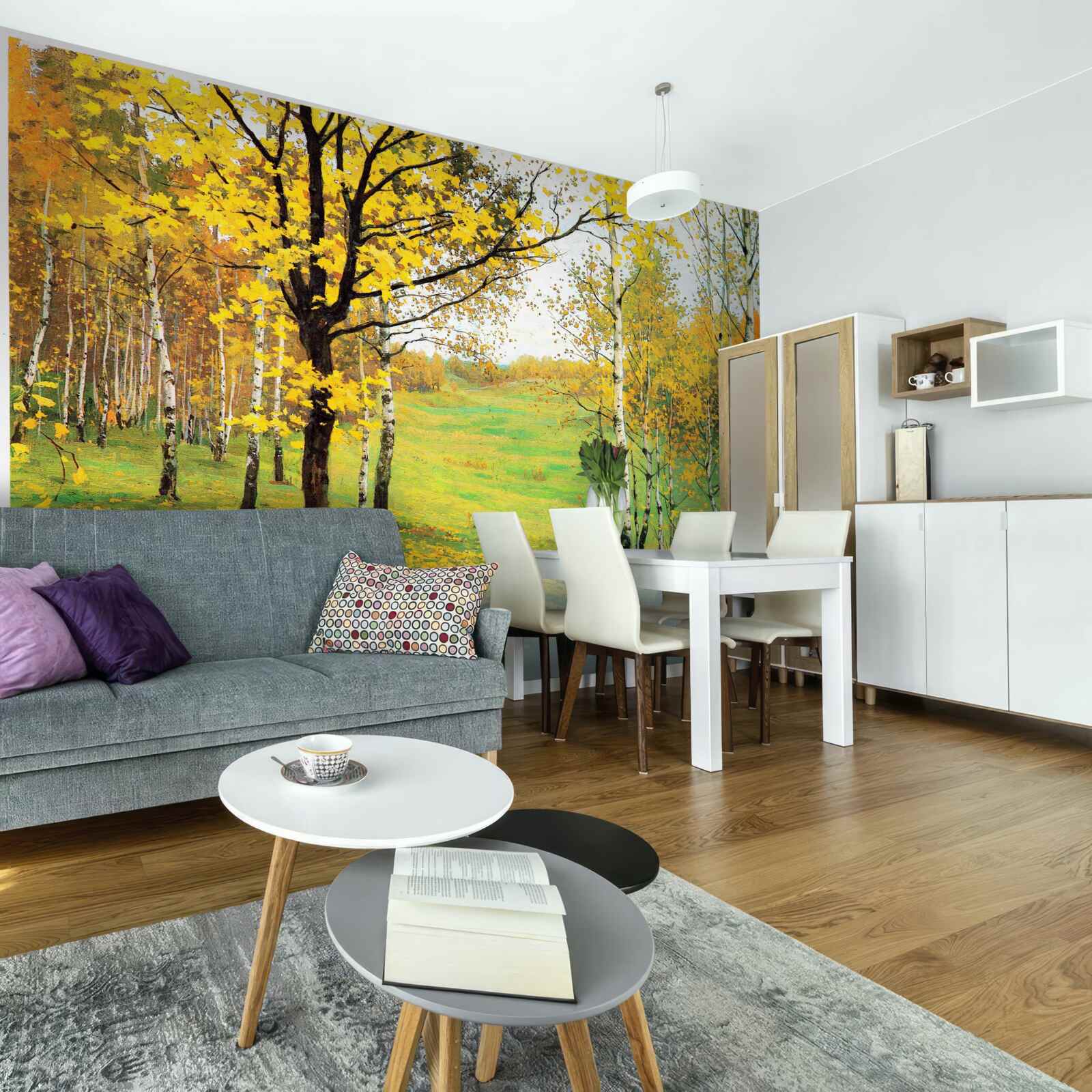 Fotobehang Het herfstbos is gehuld in verbazingwekkende tinten