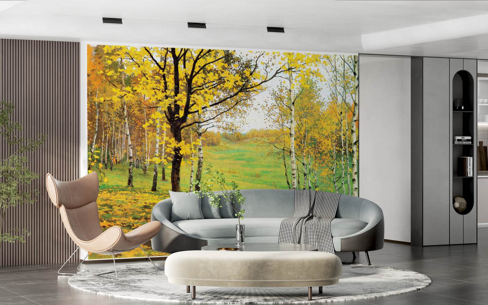 Fotobehang Het herfstbos is gehuld in verbazingwekkende tinten