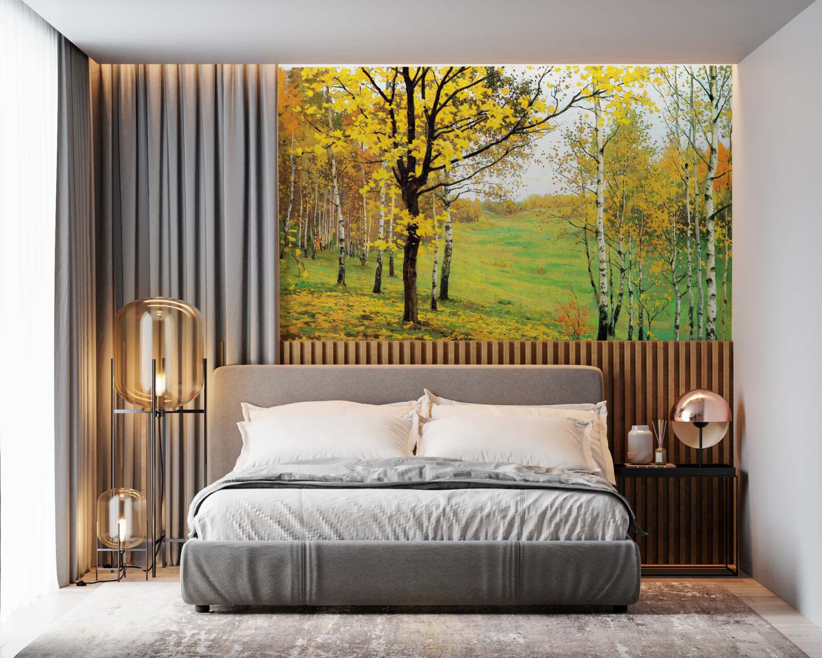 Fotobehang Het herfstbos is gehuld in verbazingwekkende tinten