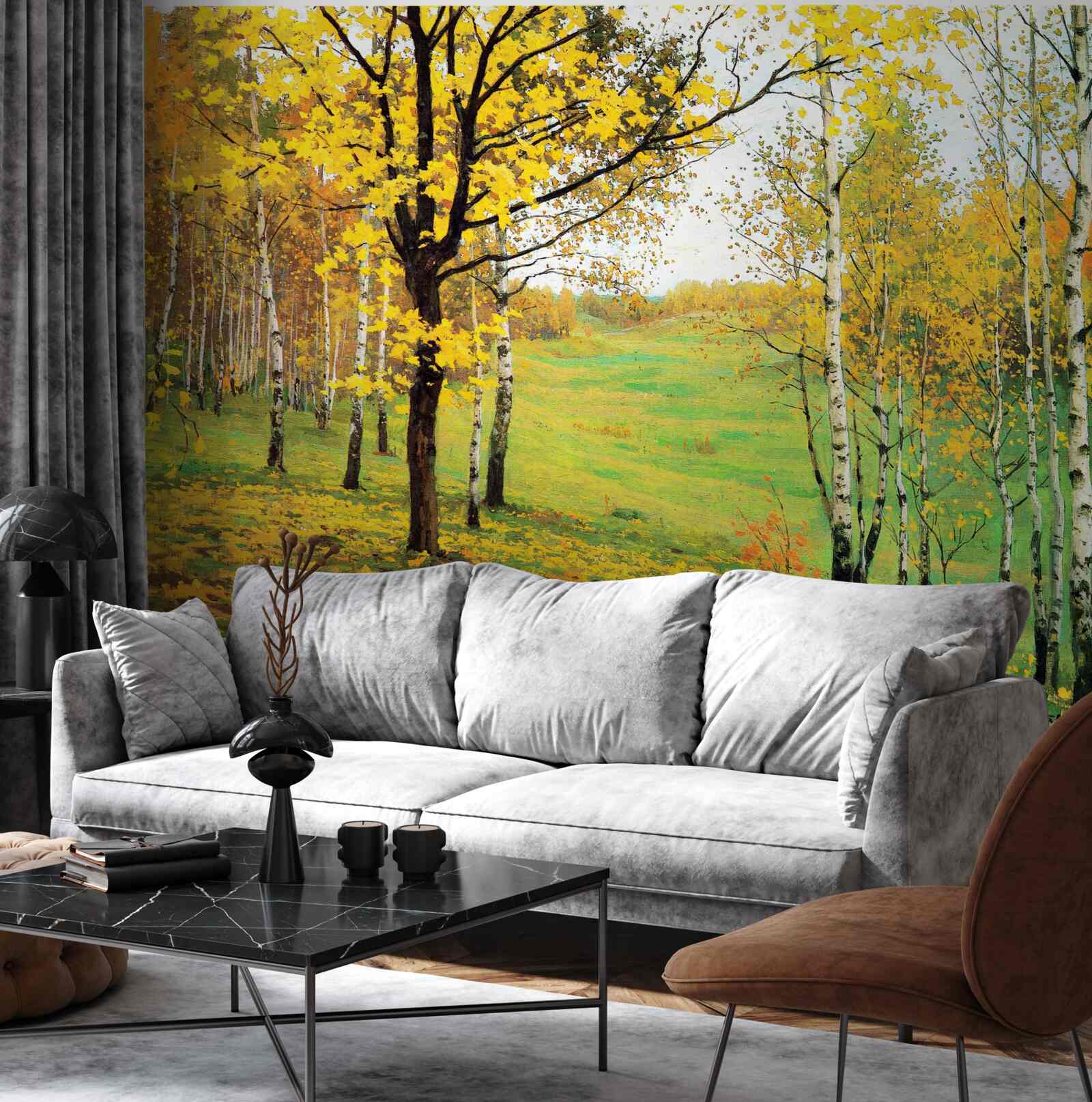 Fotobehang Het herfstbos is gehuld in verbazingwekkende tinten