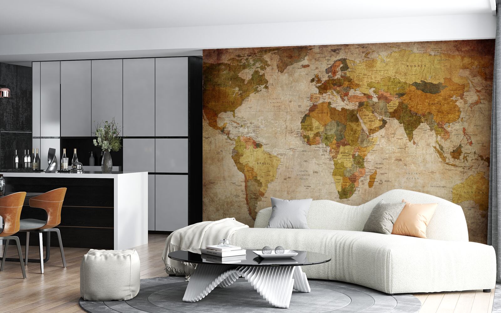 Fotobehang wereldkaart in bruintinten