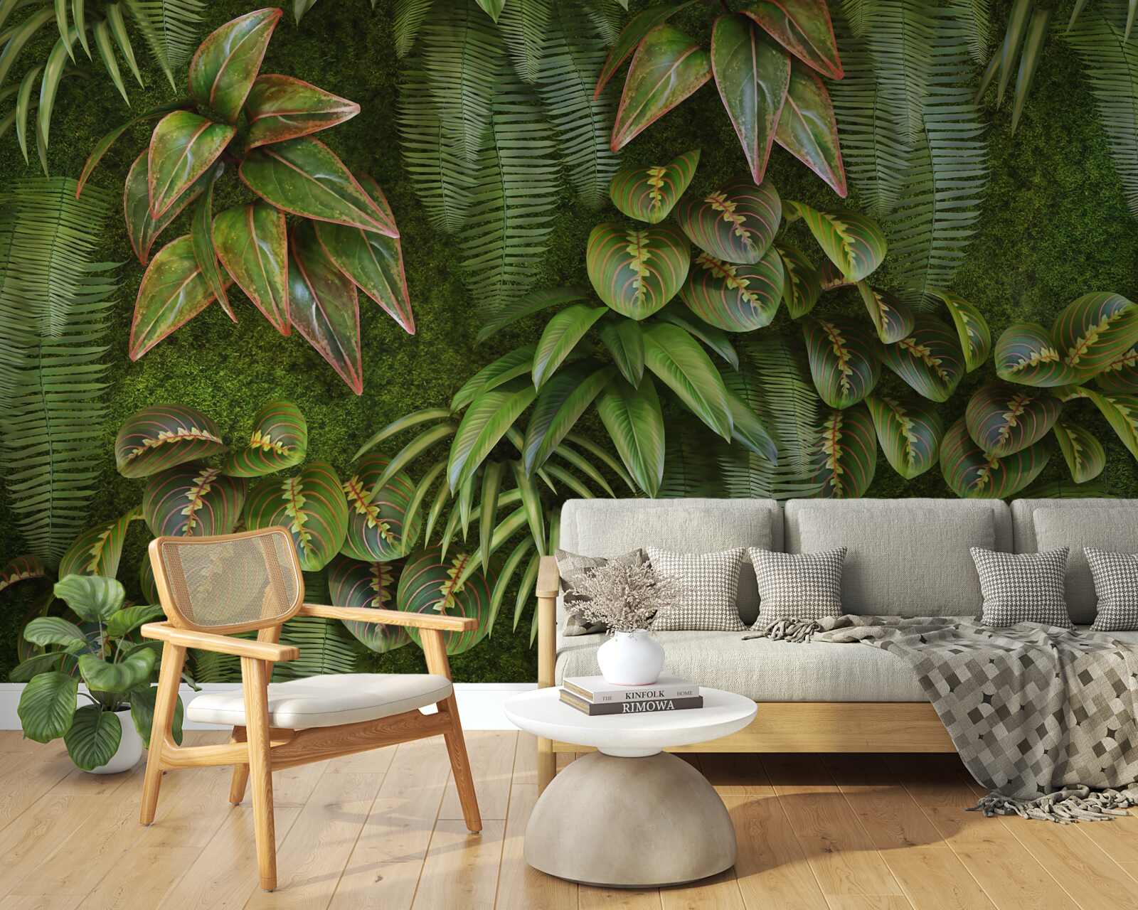 Fotobehang de bladeren van bananen en varens donkergroen zijn