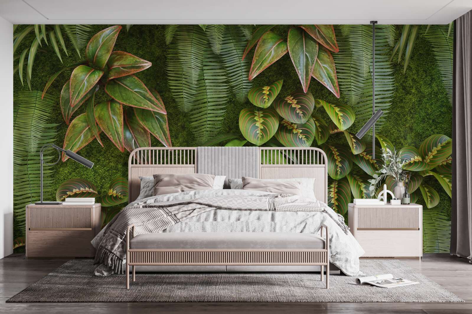 Fotobehang de bladeren van bananen en varens donkergroen zijn