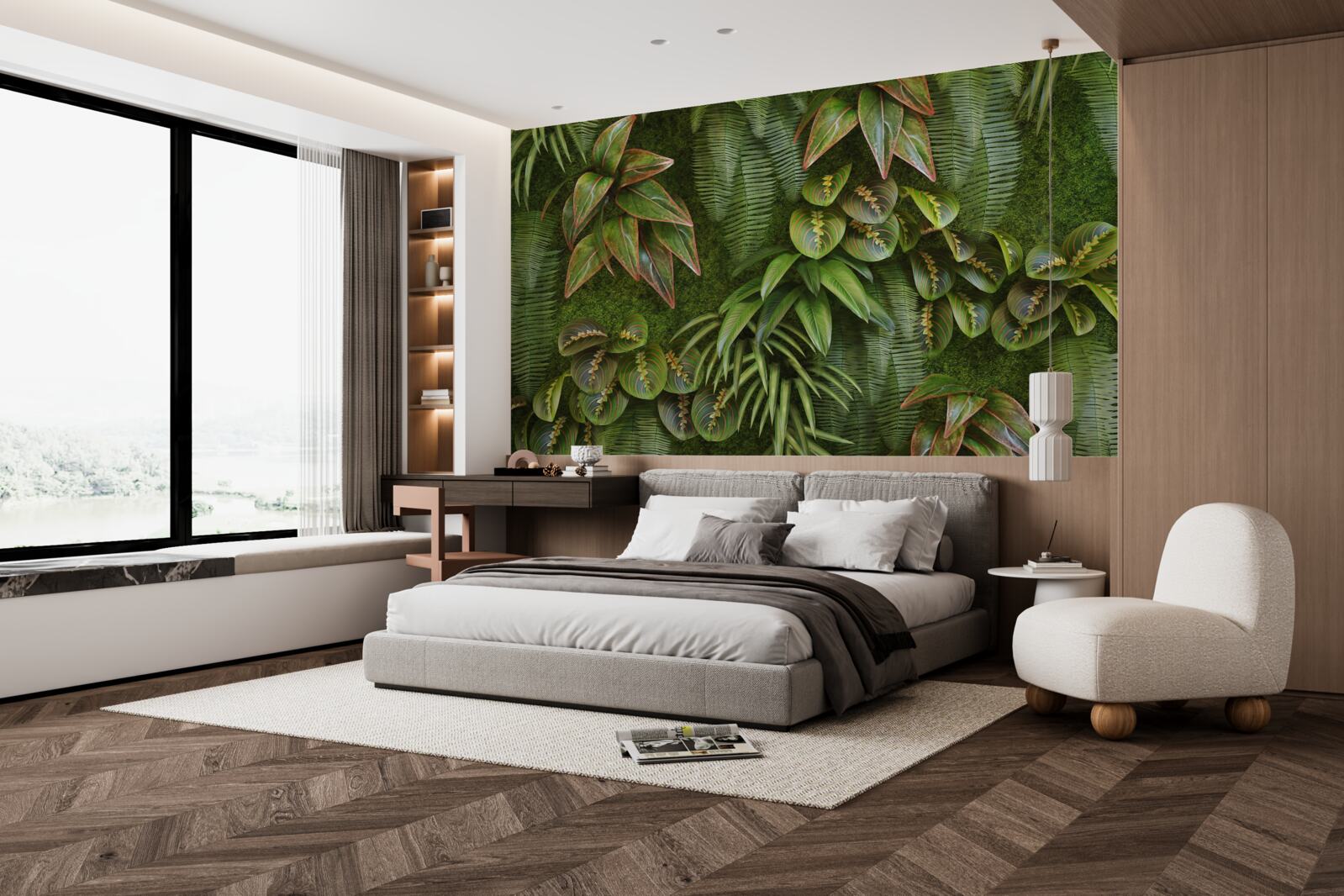 Fotobehang de bladeren van bananen en varens donkergroen zijn