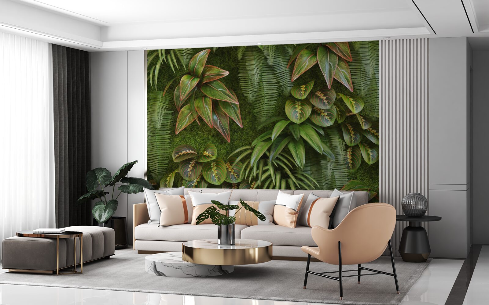 Fotobehang de bladeren van bananen en varens donkergroen zijn