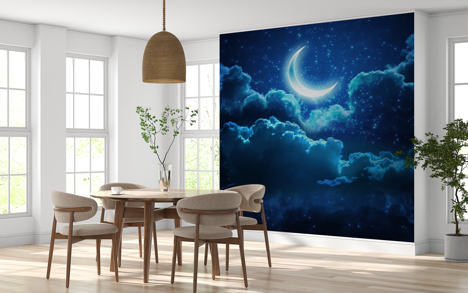 Fotobehang magische maan vliegt over avondwolken