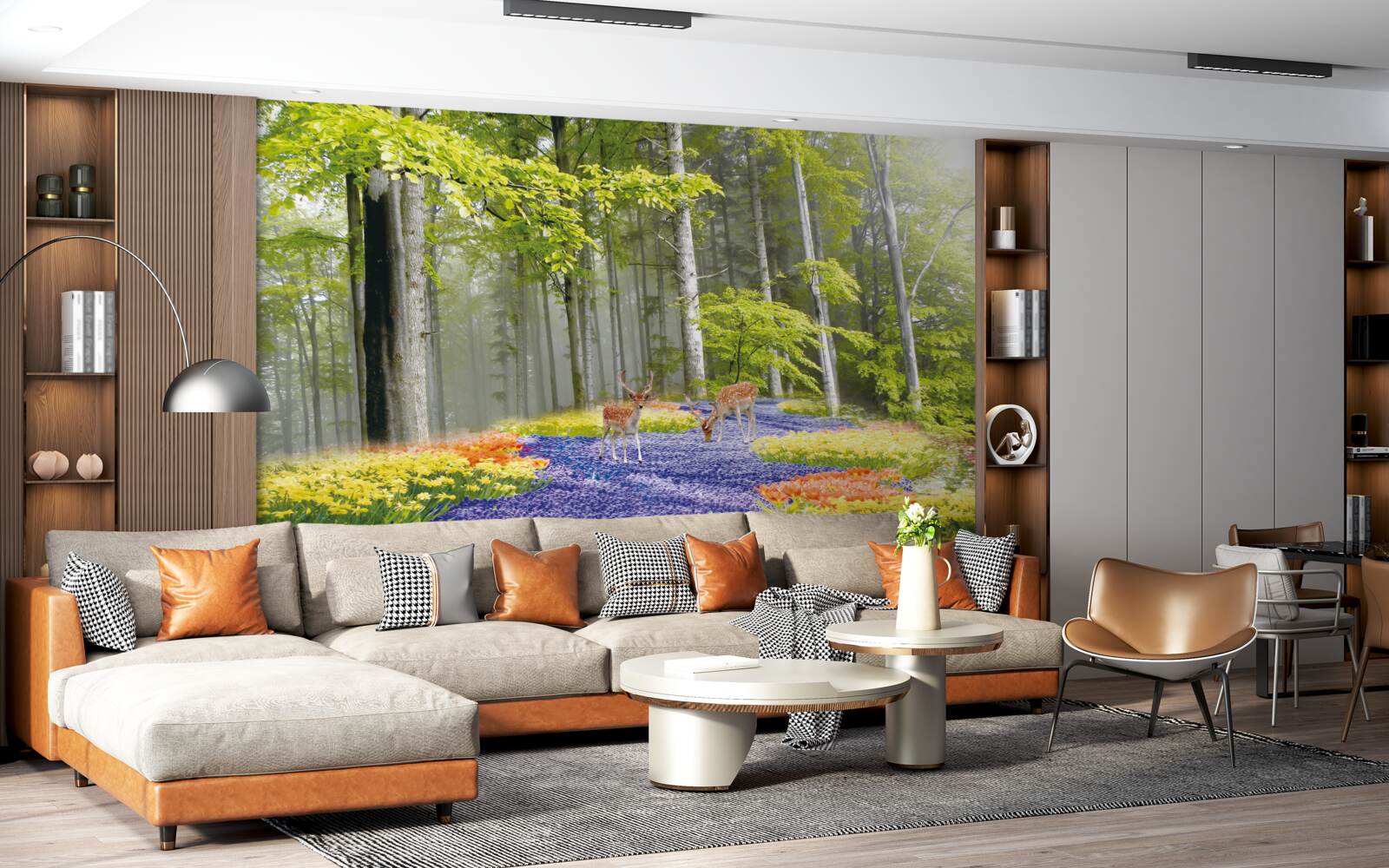 Fotobehang herten lopen door een groen bos