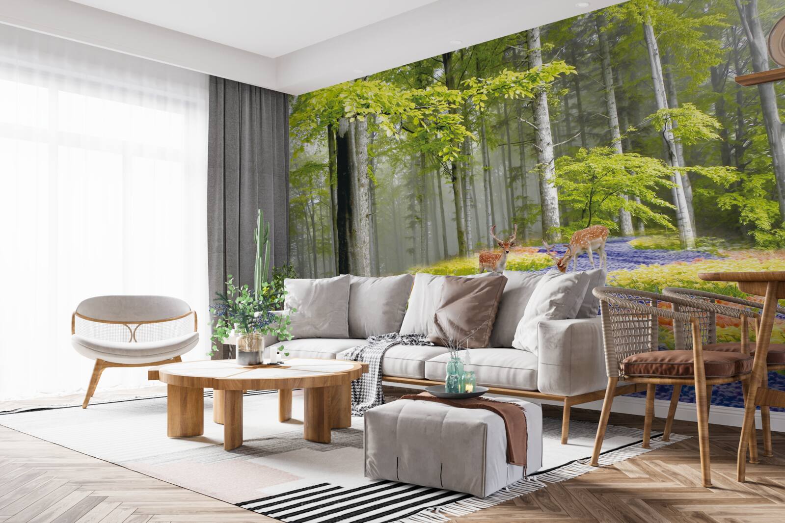 Fotobehang herten lopen door een groen bos