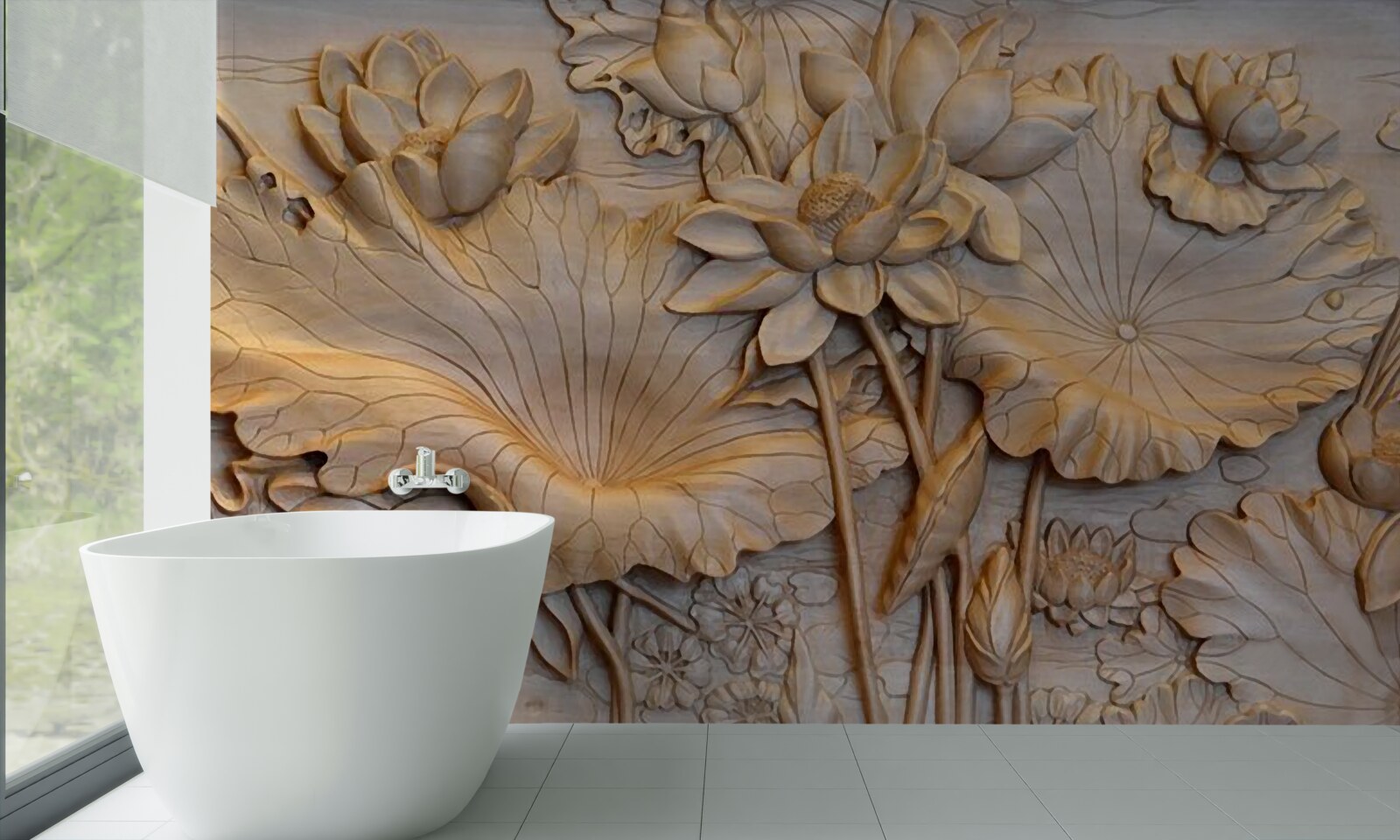 Fotobehang compositie van bloemen en bladeren in een ordelijk arrangement