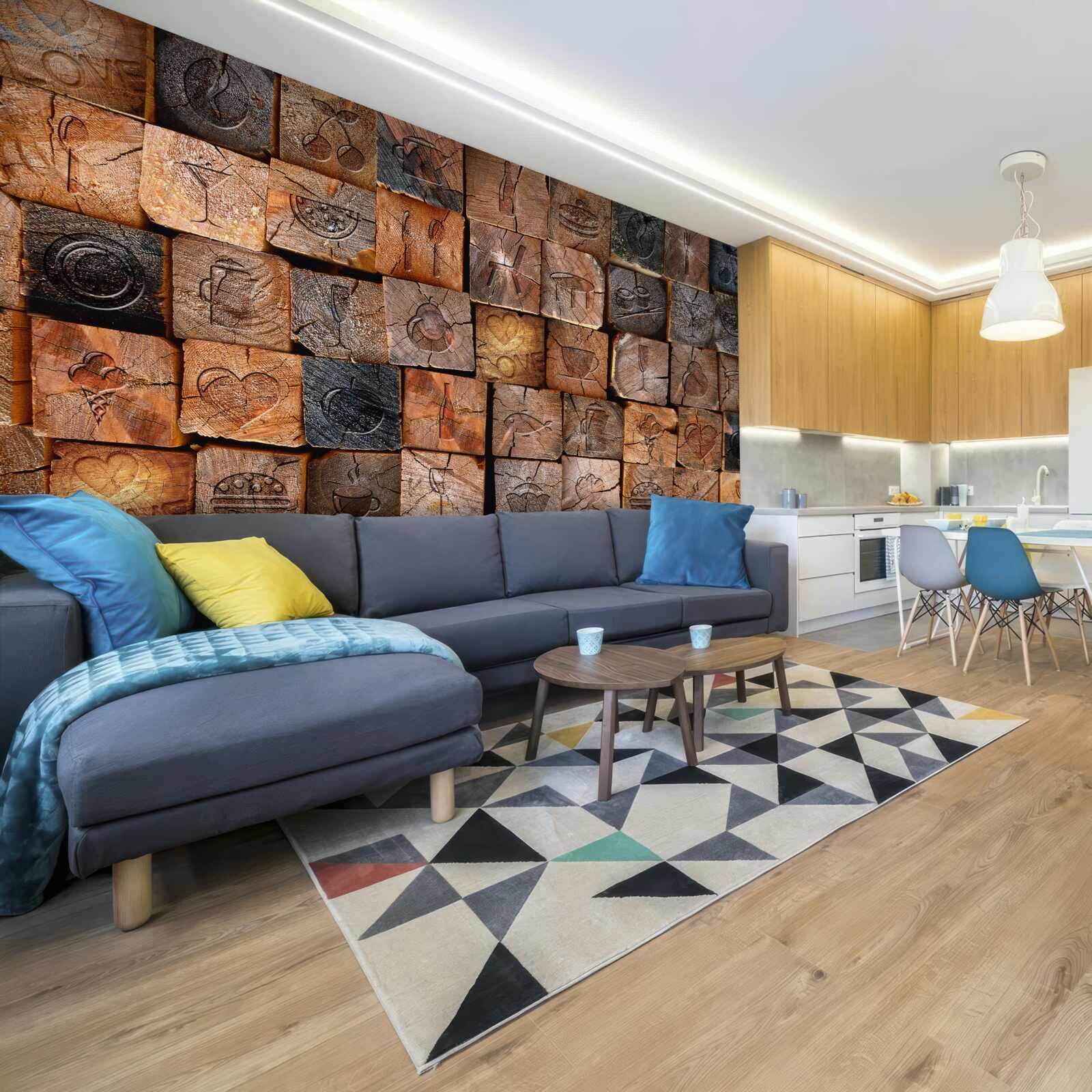 Fotobehang natuurlijke houten stoeptegel