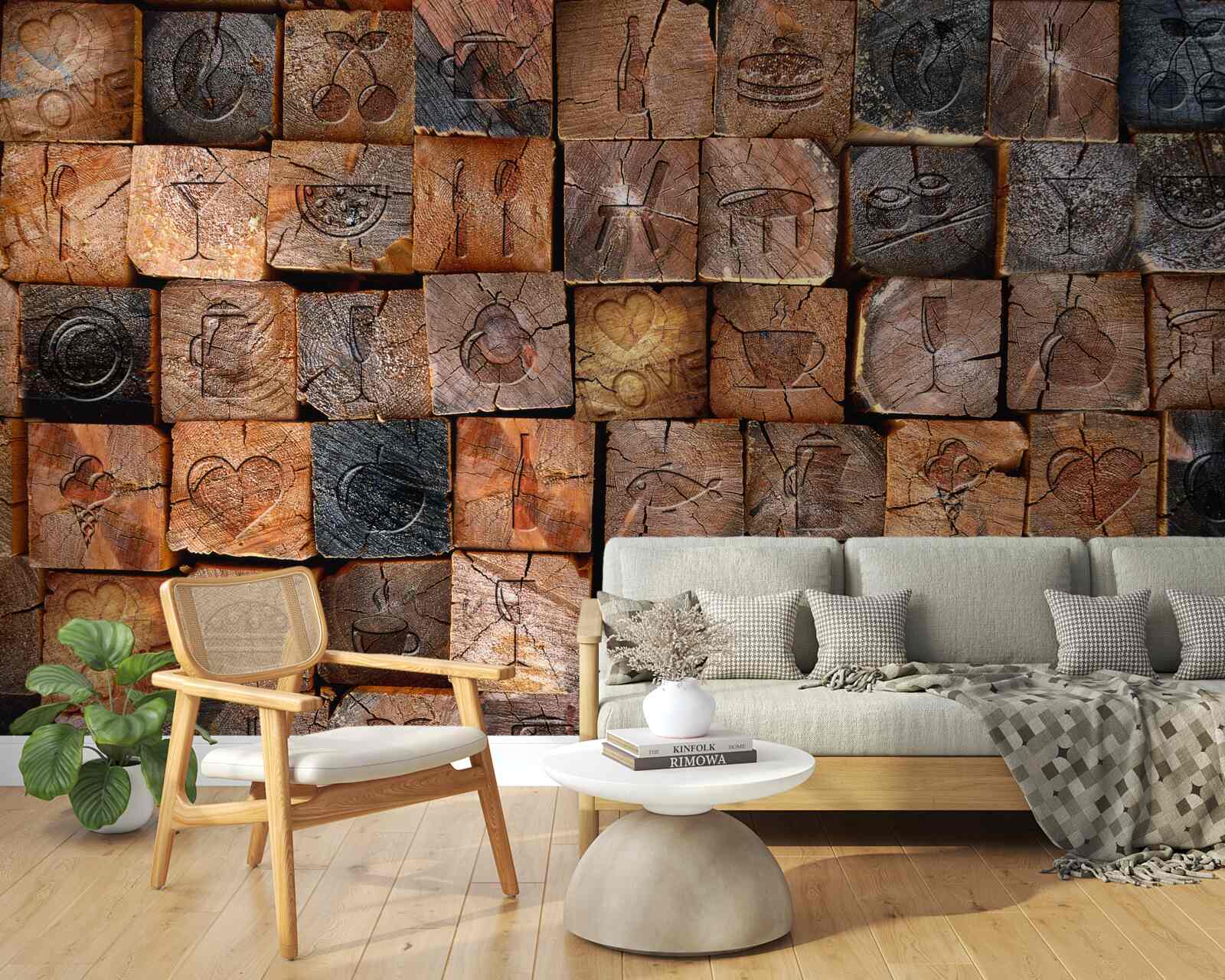 Fotobehang natuurlijke houten stoeptegel