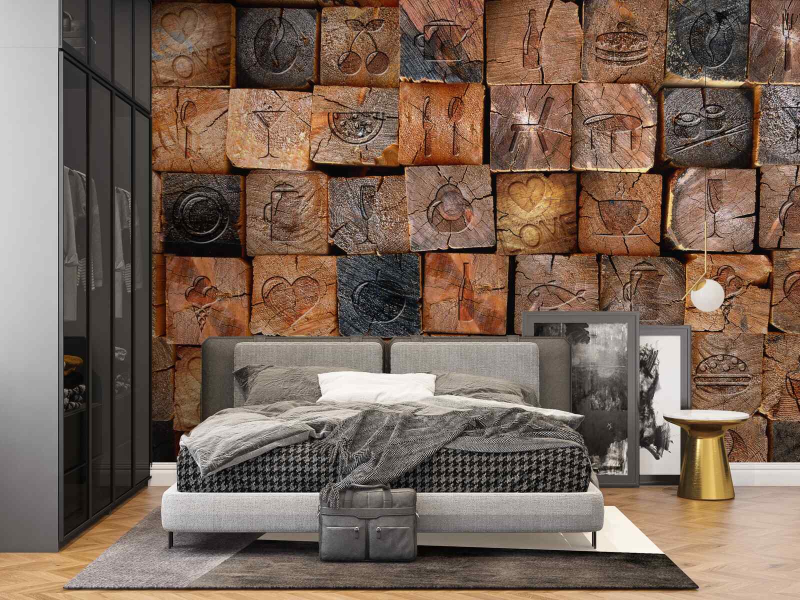 Fotobehang natuurlijke houten stoeptegel