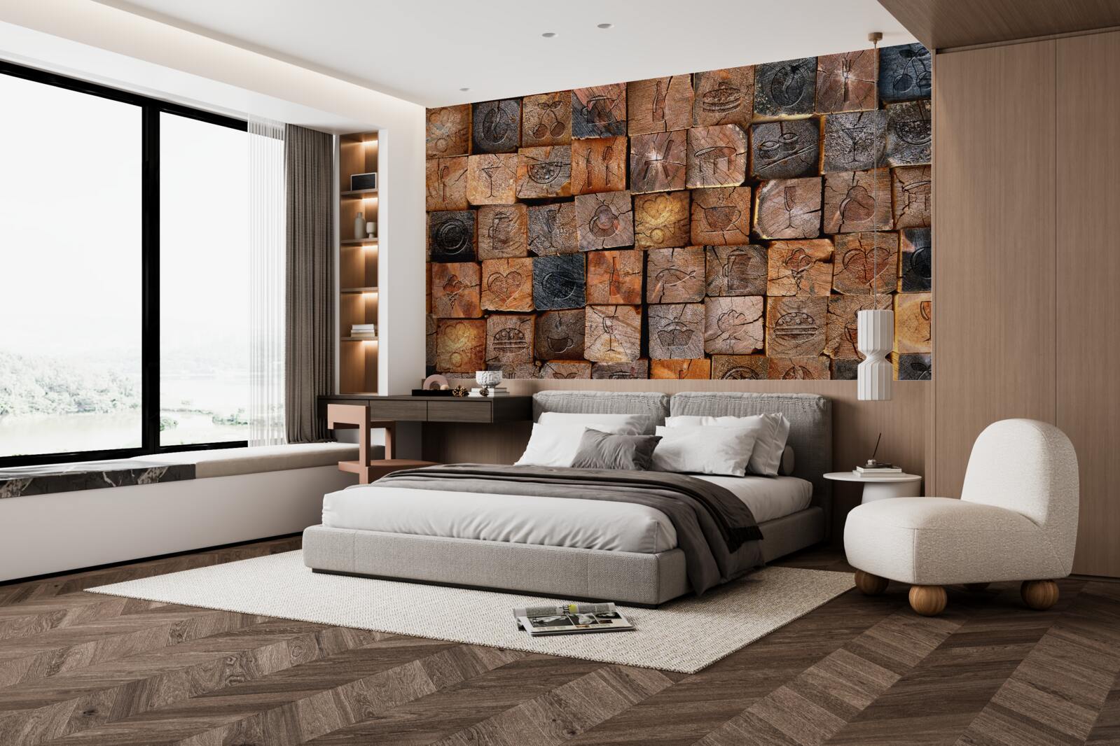 Fotobehang natuurlijke houten stoeptegel