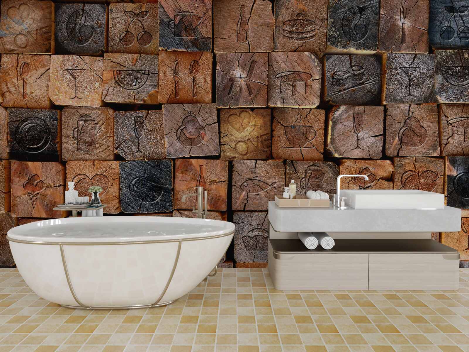 Fotobehang natuurlijke houten stoeptegel