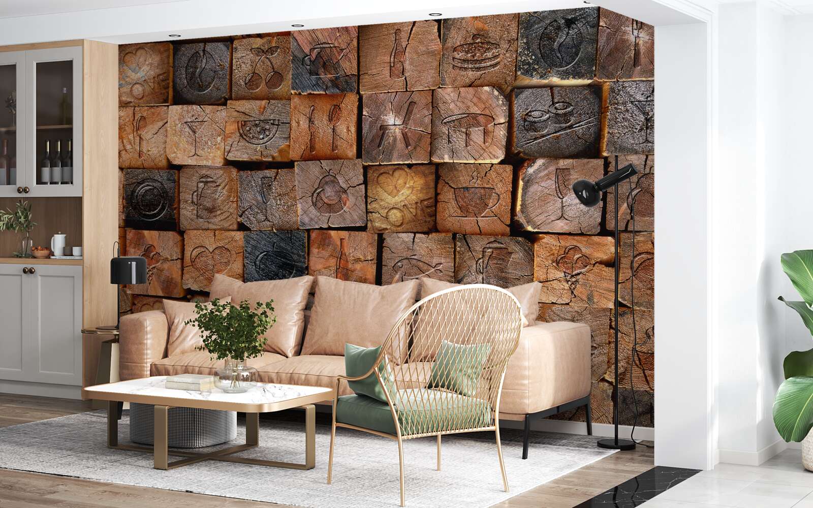 Fotobehang natuurlijke houten stoeptegel