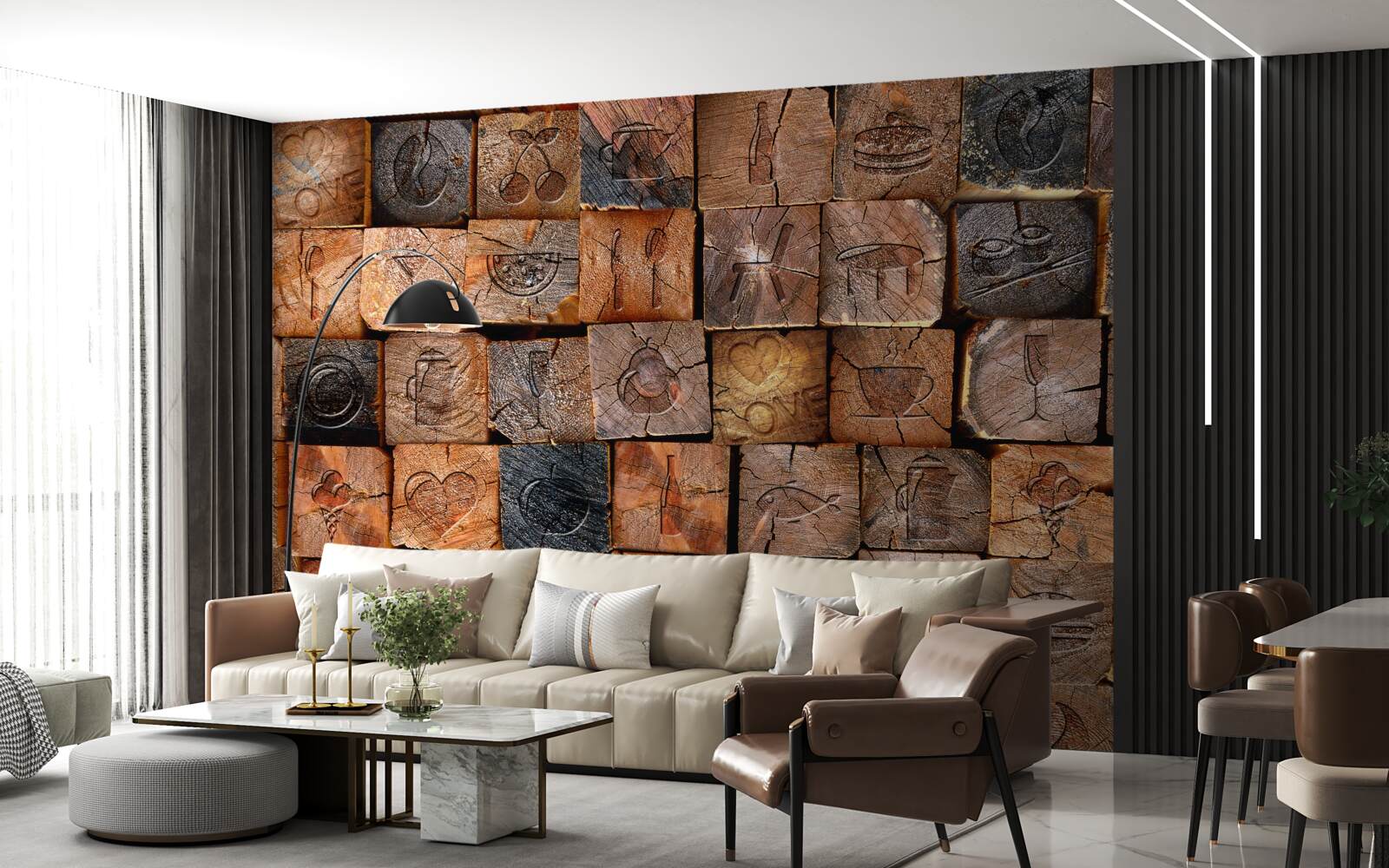 Fotobehang natuurlijke houten stoeptegel