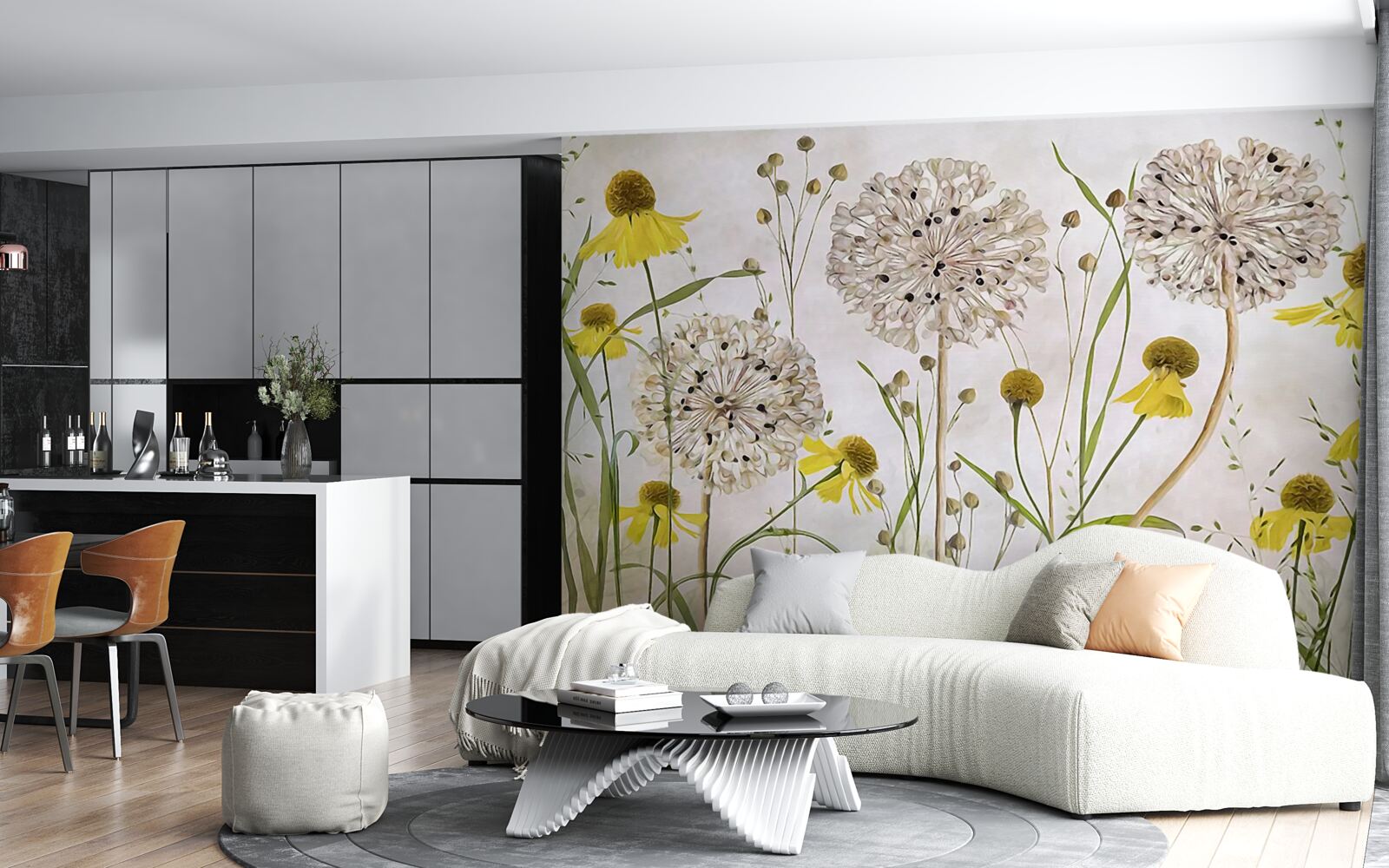 Fotobehang paardebloemen in de wei en gele flora