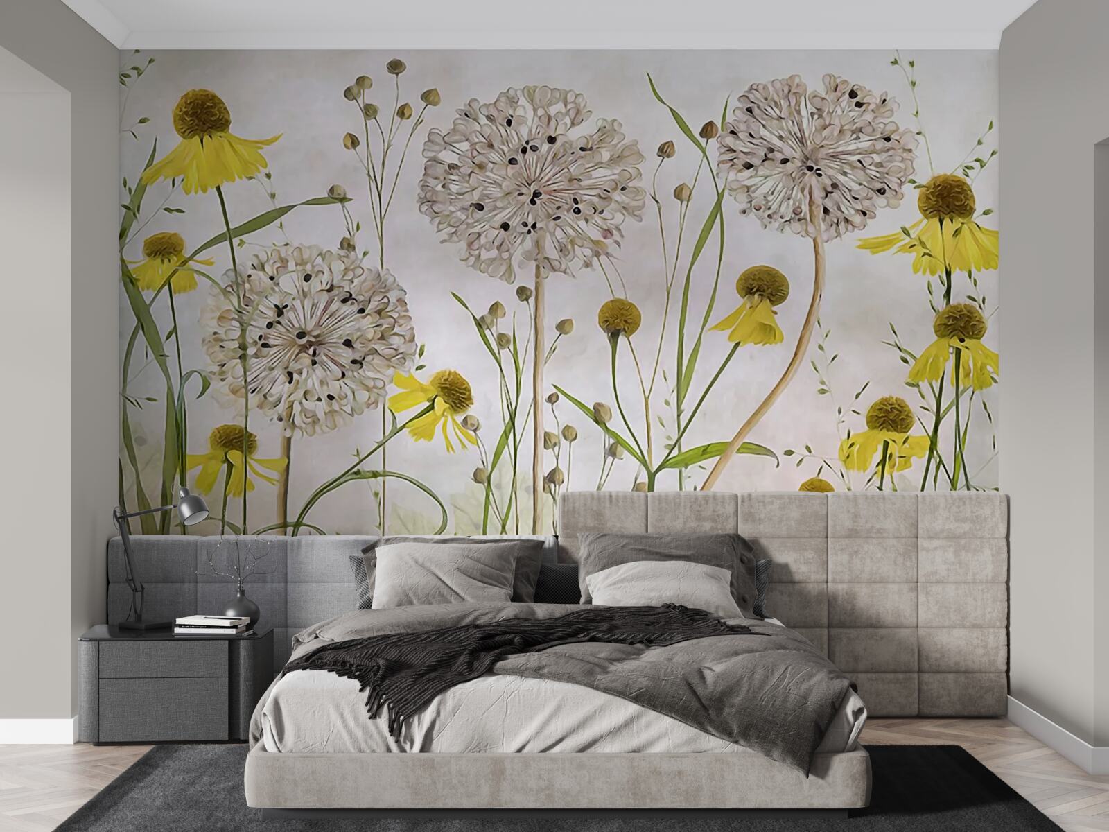 Fotobehang paardebloemen in de wei en gele flora