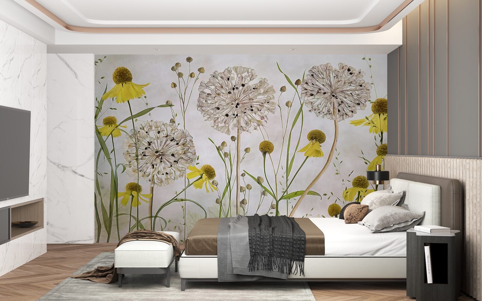 Fotobehang paardebloemen in de wei en gele flora