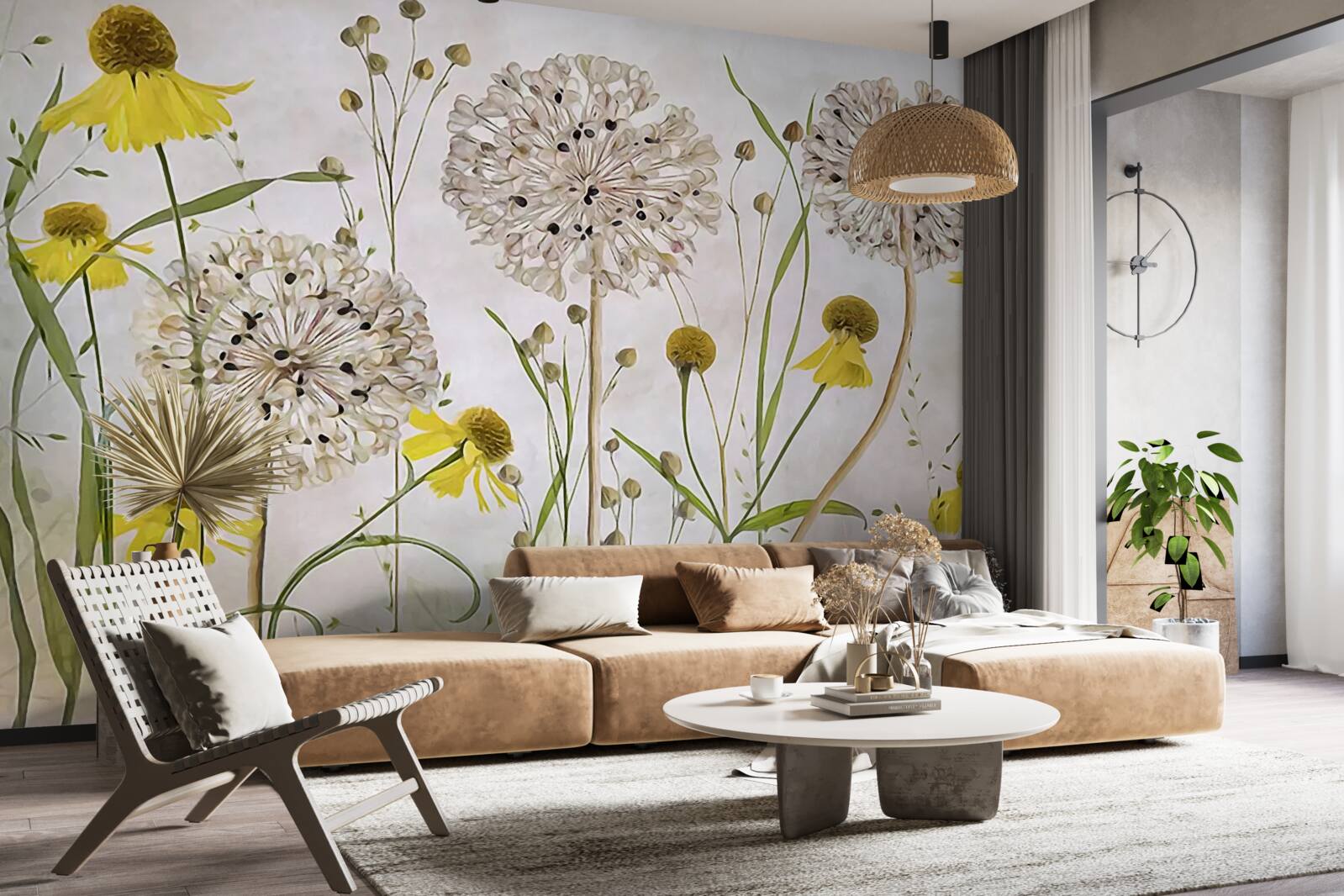 Fotobehang paardebloemen in de wei en gele flora