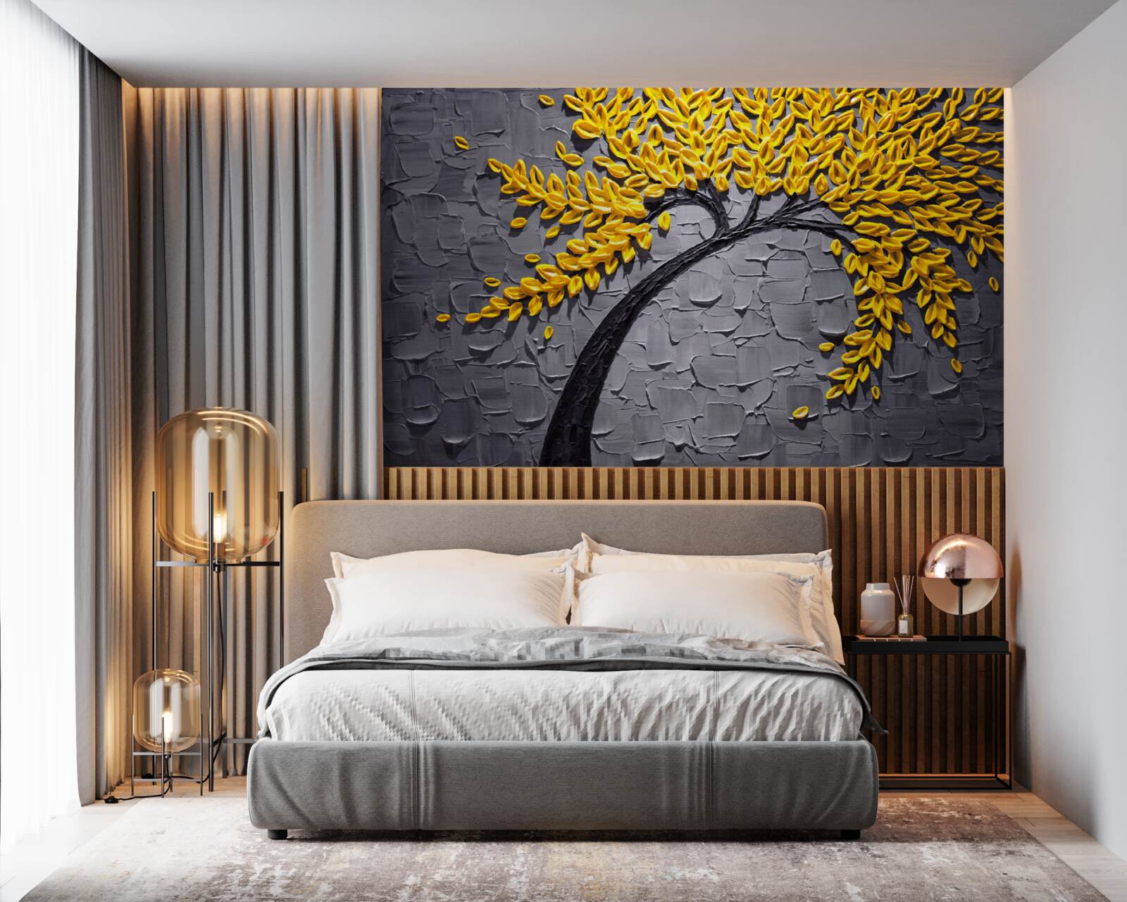 Fotobehang herfstbladeren glinsteren in heldergele tinten