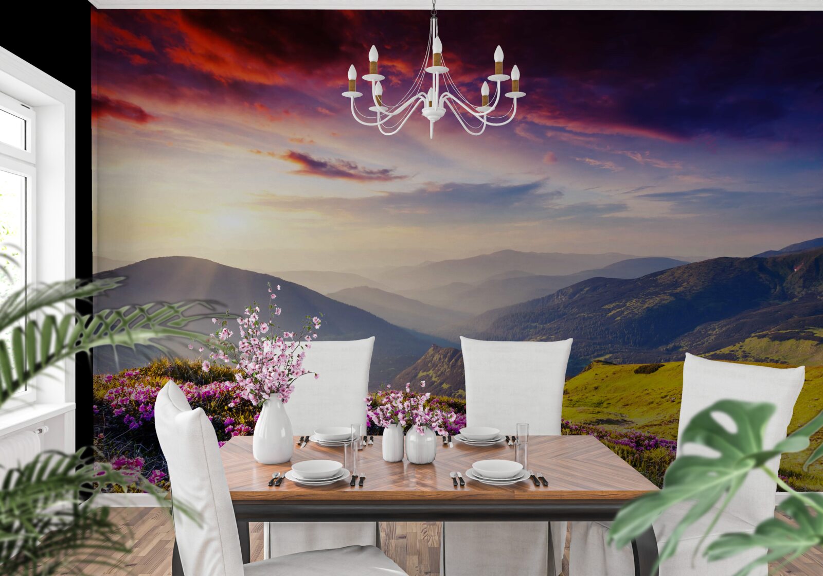 Fotobehang bij zonsopgang komen de bergheuvels tot leven met levendige kleuren