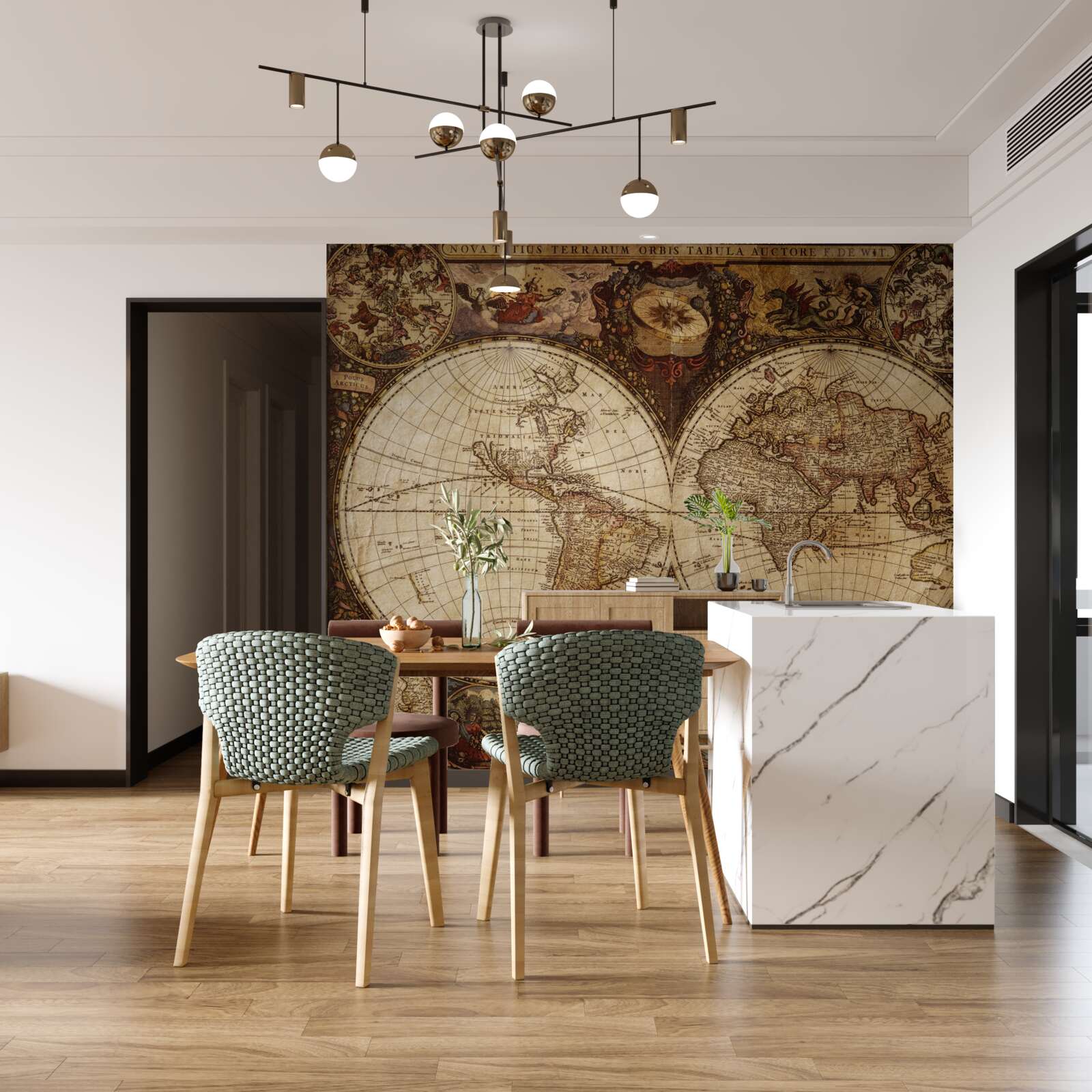 Fotobehang oude geografische kaart afgebeeld als twee halfronden