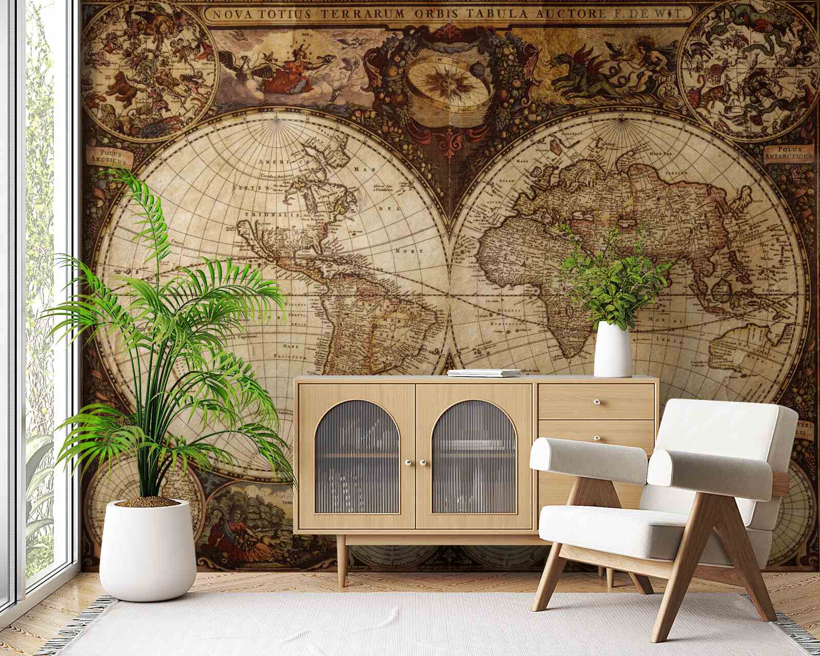 Fotobehang oude geografische kaart afgebeeld als twee halfronden