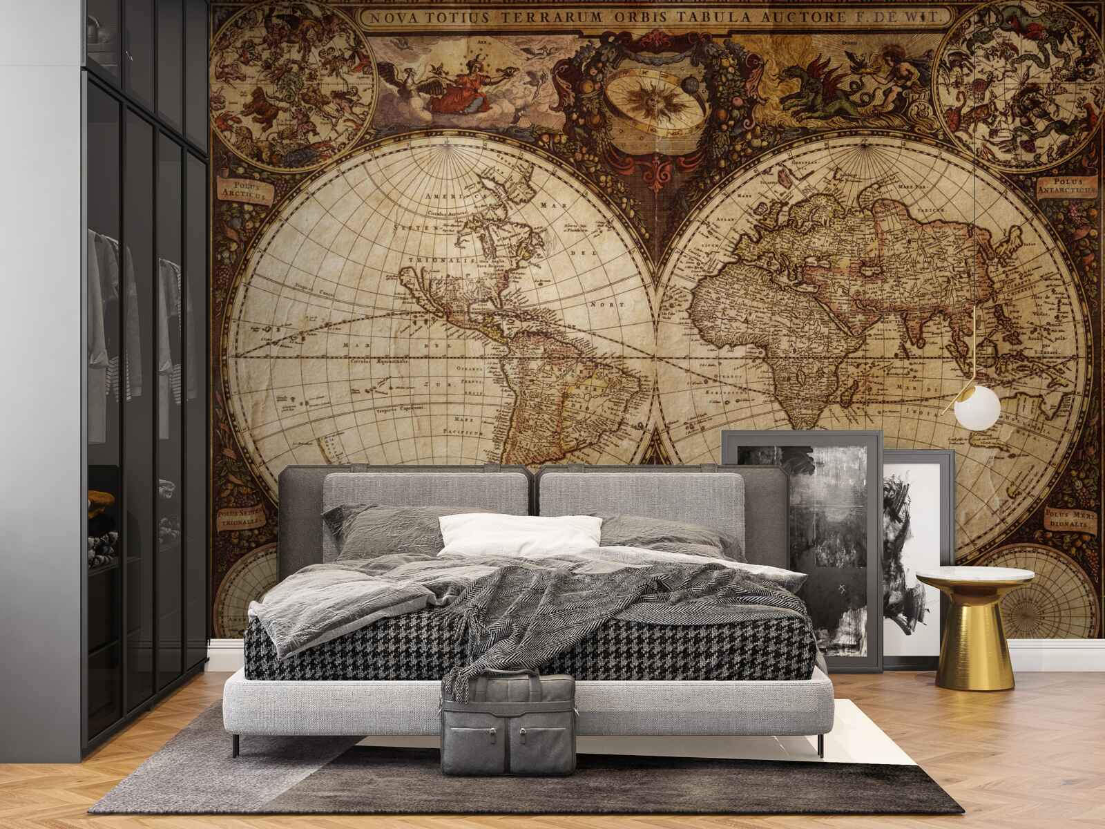 Fotobehang oude geografische kaart afgebeeld als twee halfronden