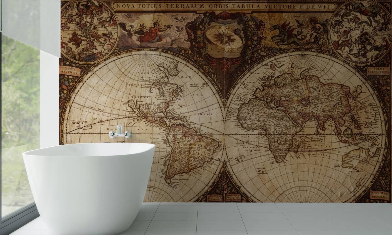 Fotobehang oude geografische kaart afgebeeld als twee halfronden