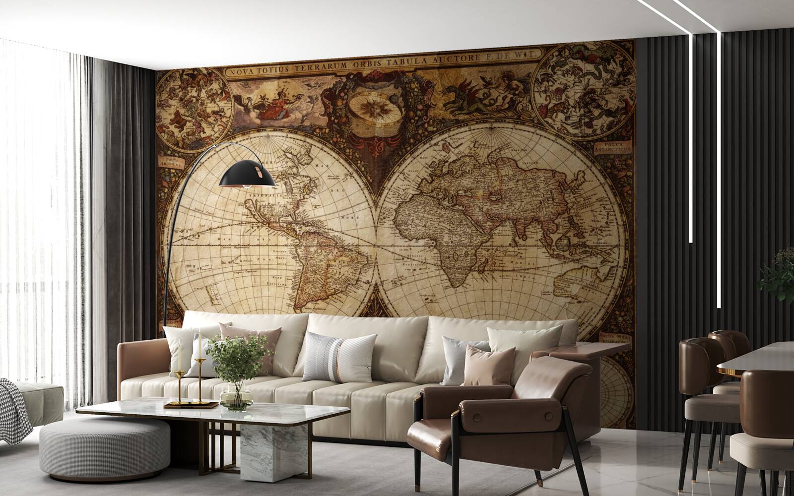 Fotobehang oude geografische kaart afgebeeld als twee halfronden