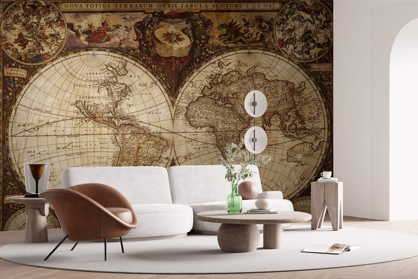 Fotobehang oude geografische kaart afgebeeld als twee halfronden