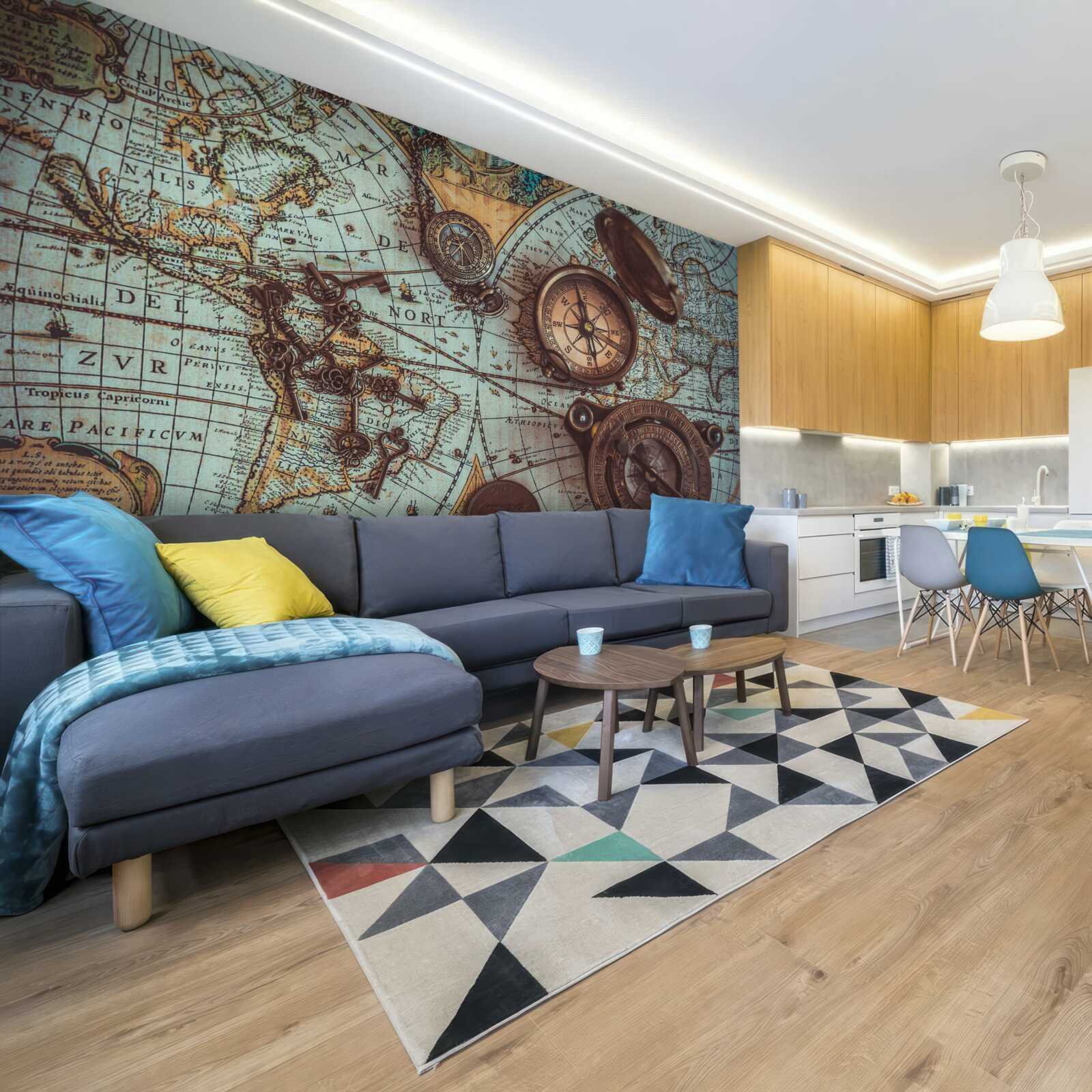 Fotobehang kompassen uit het verleden op de kaart