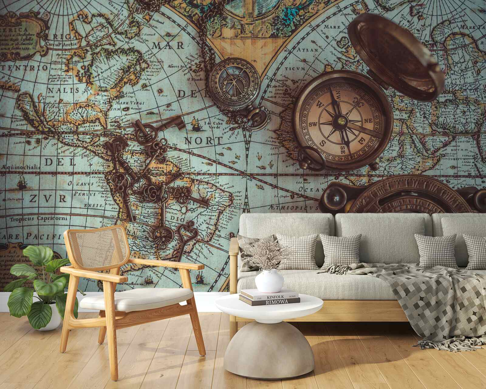 Fotobehang kompassen uit het verleden op de kaart