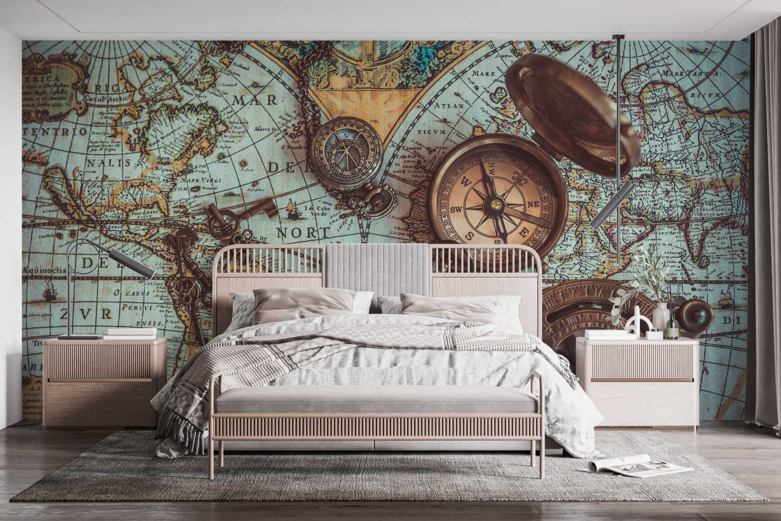 Fotobehang kompassen uit het verleden op de kaart
