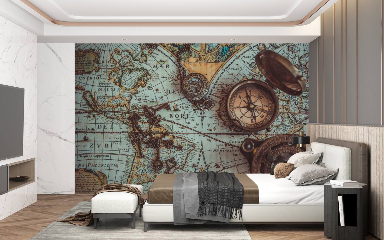 Fotobehang kompassen uit het verleden op de kaart