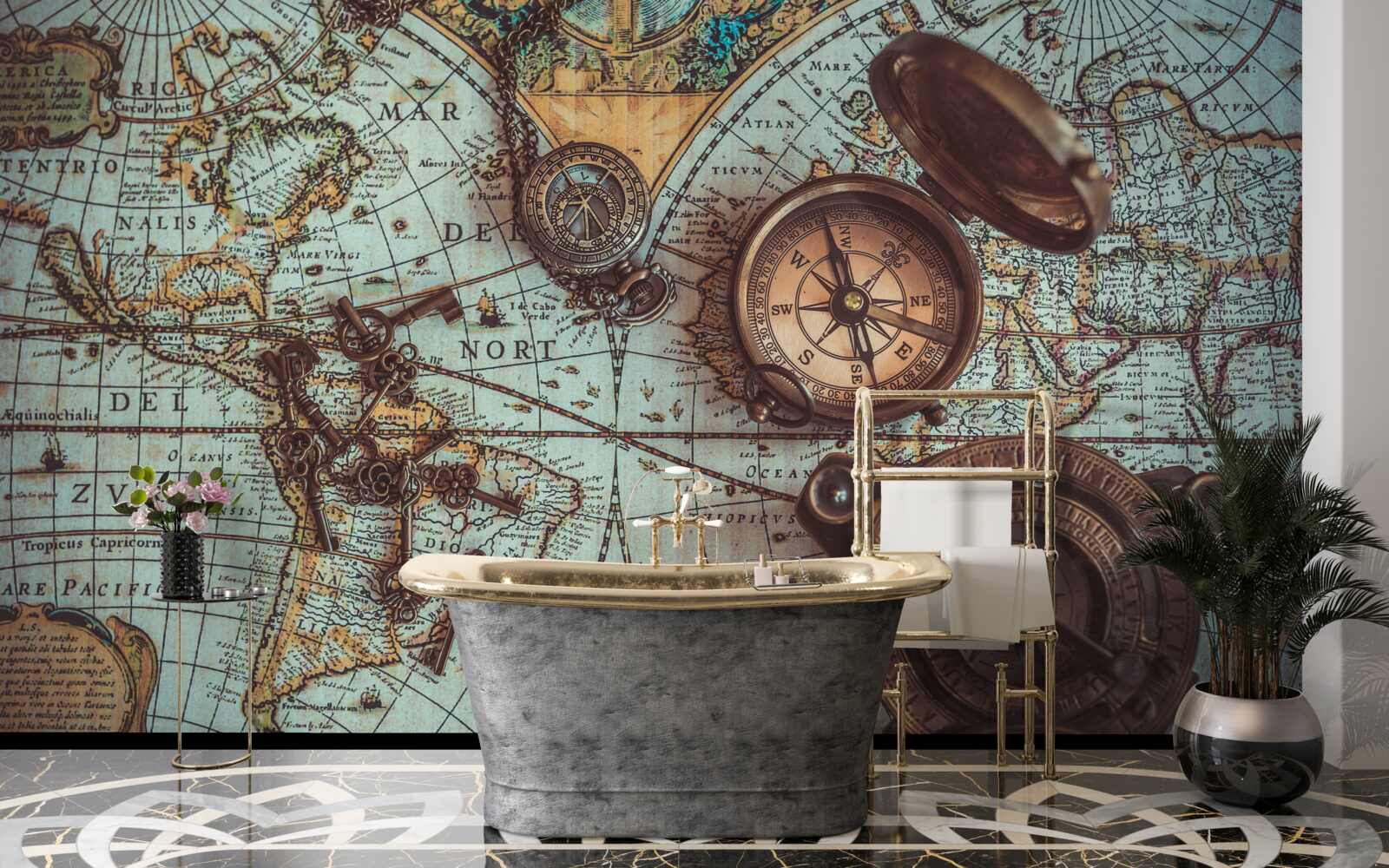 Fotobehang kompassen uit het verleden op de kaart
