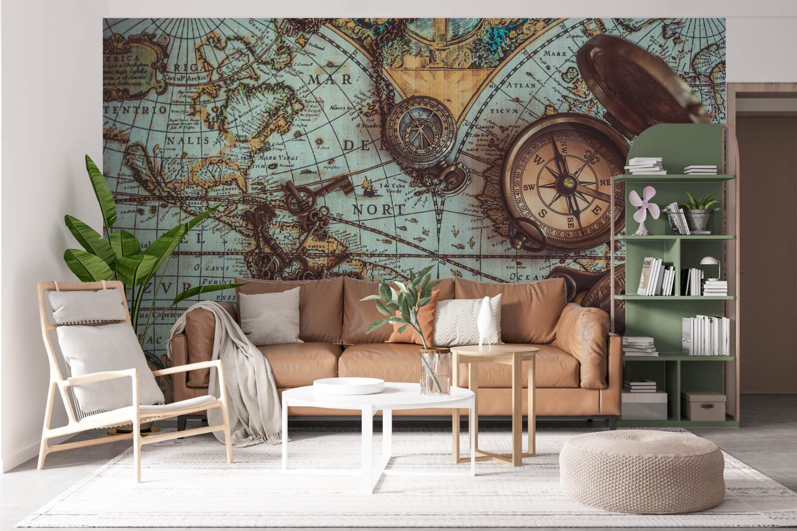 Fotobehang kompassen uit het verleden op de kaart