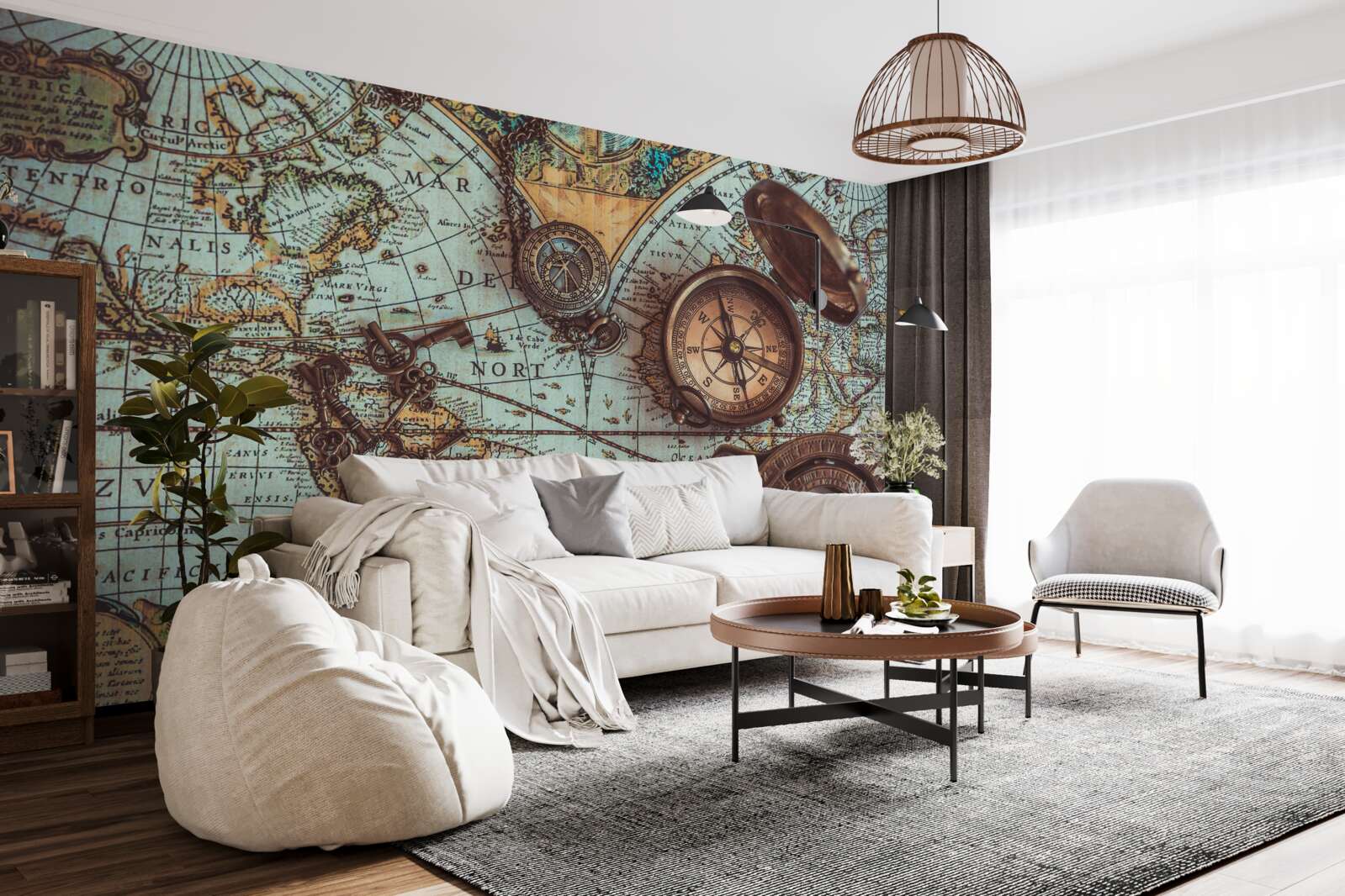 Fotobehang kompassen uit het verleden op de kaart