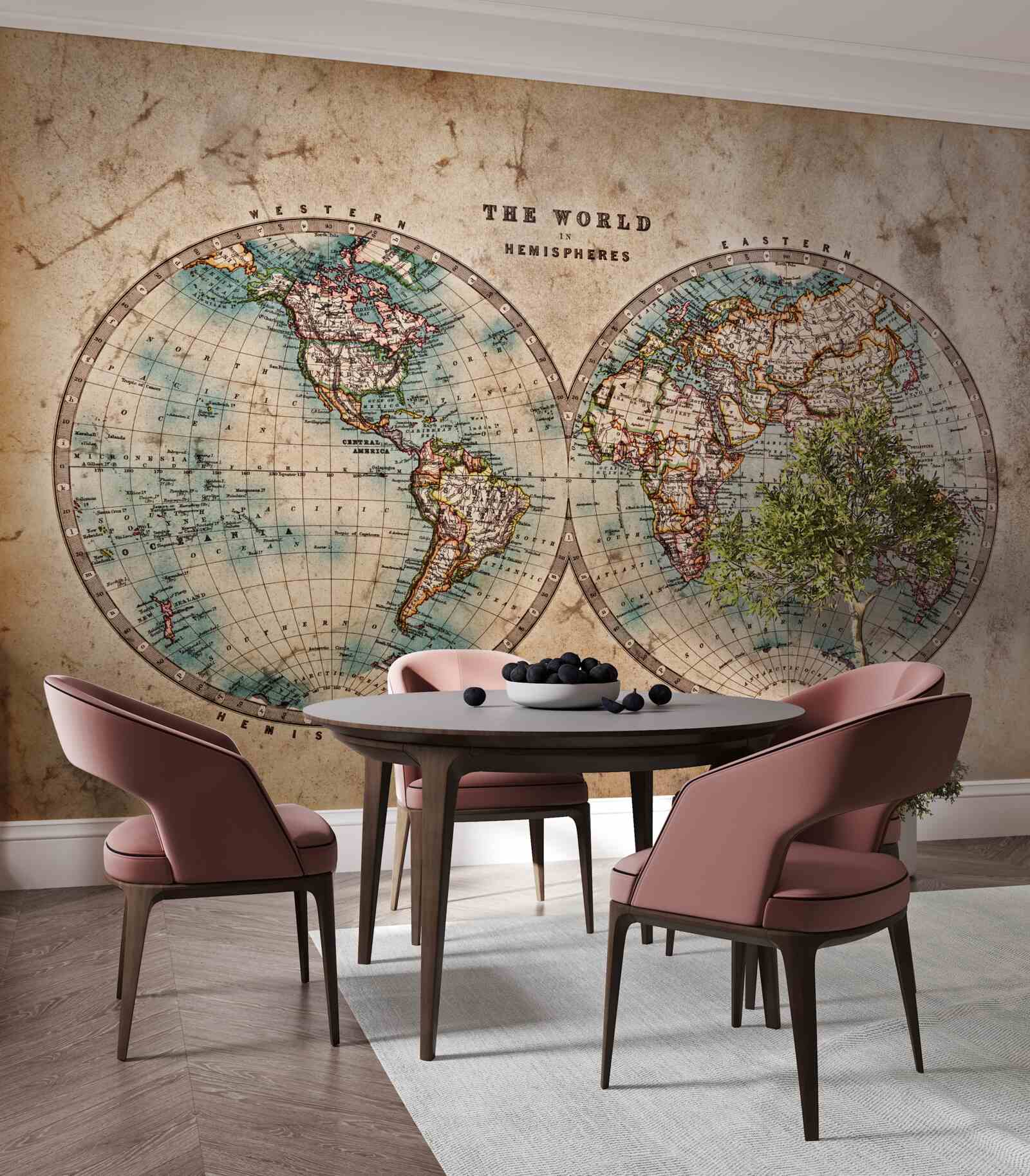 Fotobehang tweedelige oude geografische atlas