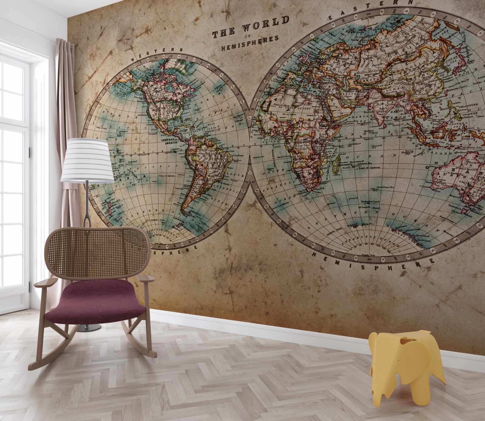 Fotobehang tweedelige oude geografische atlas