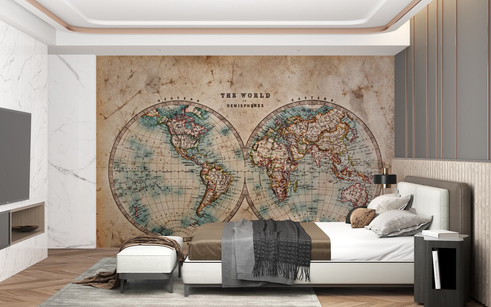 Fotobehang tweedelige oude geografische atlas