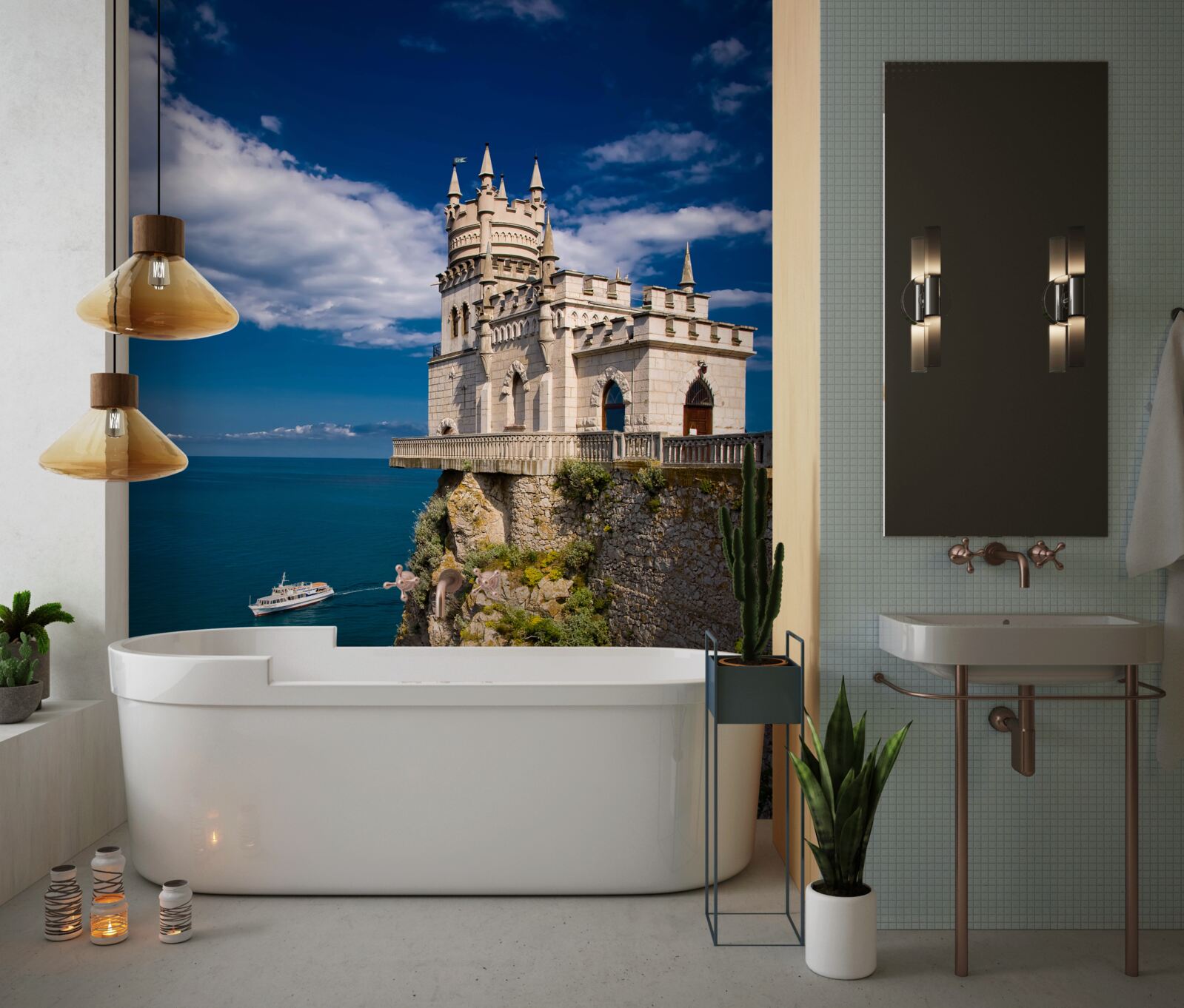 Fotobehang fort op de rand van een zeeklif