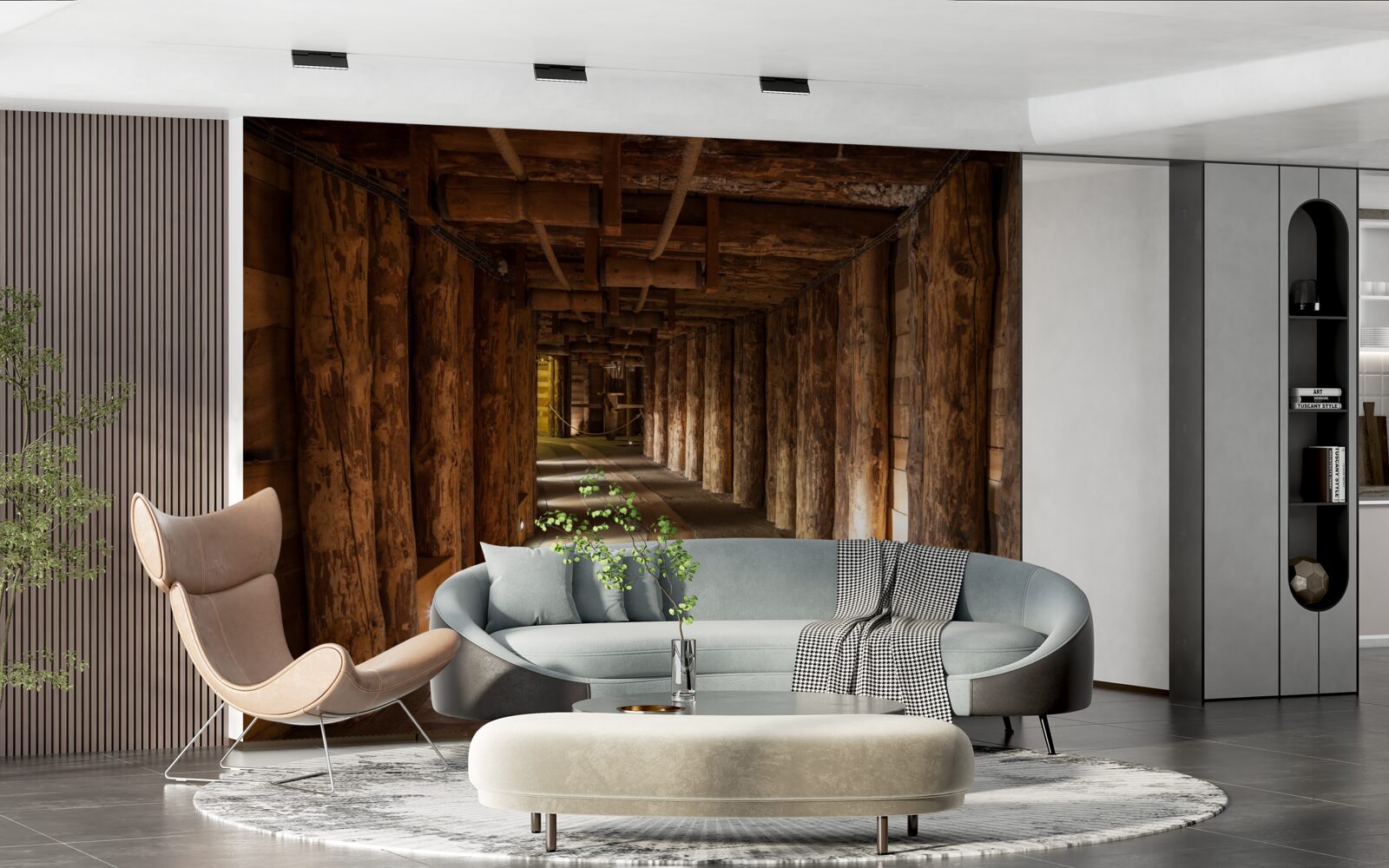 Fotobehang ondergrondse tunnel van hout