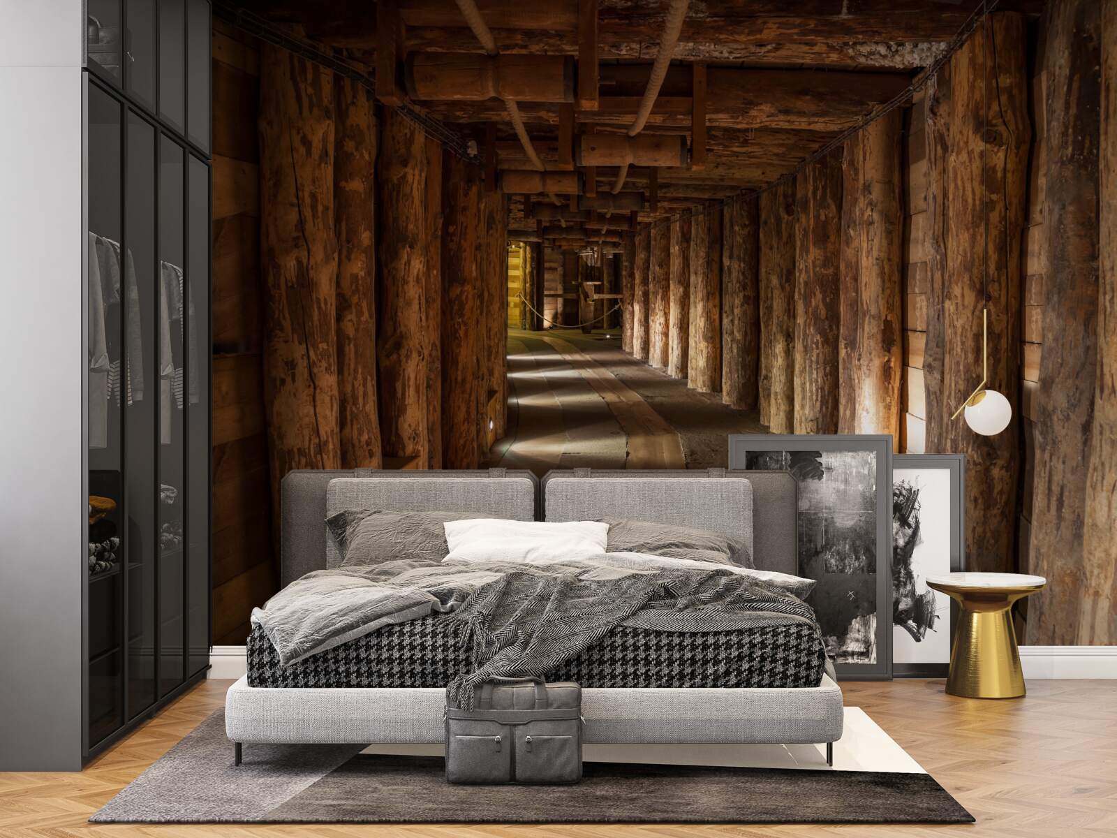 Fotobehang ondergrondse tunnel van hout